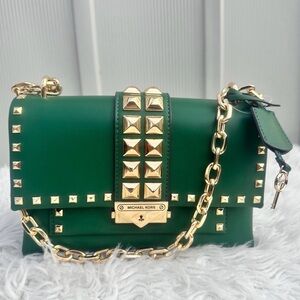 Michael Kors Green Crossbody Bag with Gold Studs